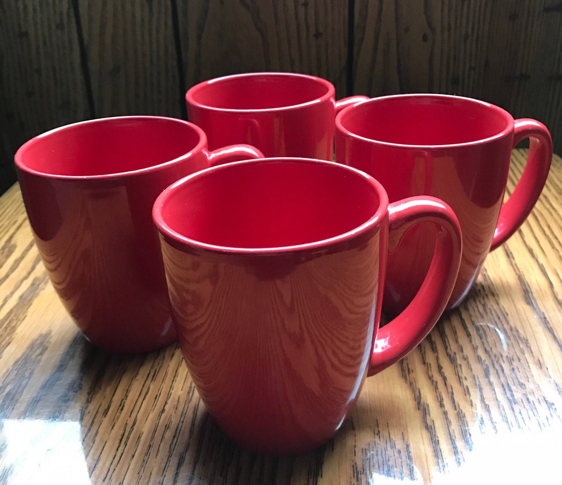 Set Of 4 Red Corelle Coordinates Stoneware 12oz Coffee Mugs Etsy