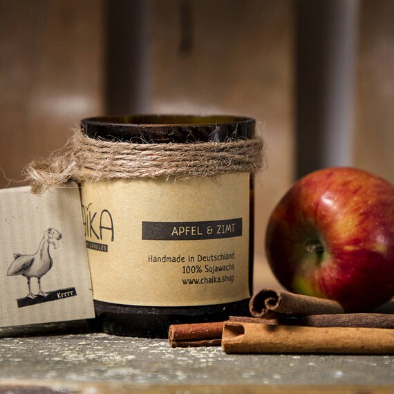 Apfel & Zimt ätherische Öle Kerze Duftkerze aus Bio Sojawachs Handmade Geschenk 30 Std