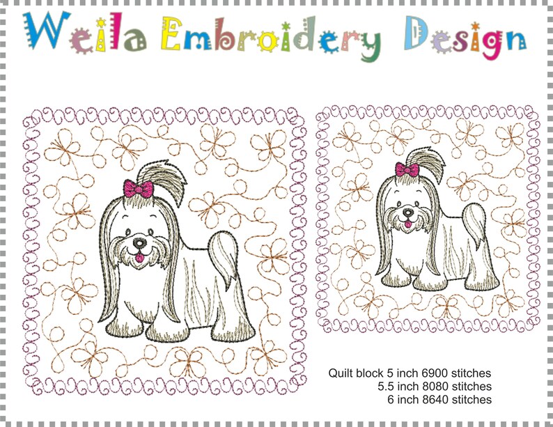 Quilt block Maltese Dog Machine Embroidery Design Patterns Etsy