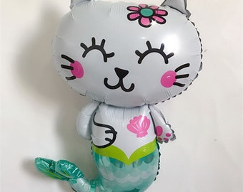 Cat Mermaid 20' Foil Balloon, Party Supplies, Celebration, Mylar Balloon, Sea Party, Girl Birthday