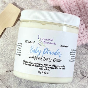 Baby Powder Whipped Body Butter Baby Powder Scented Lotion Shea and Mango Butter Handmade Body Care