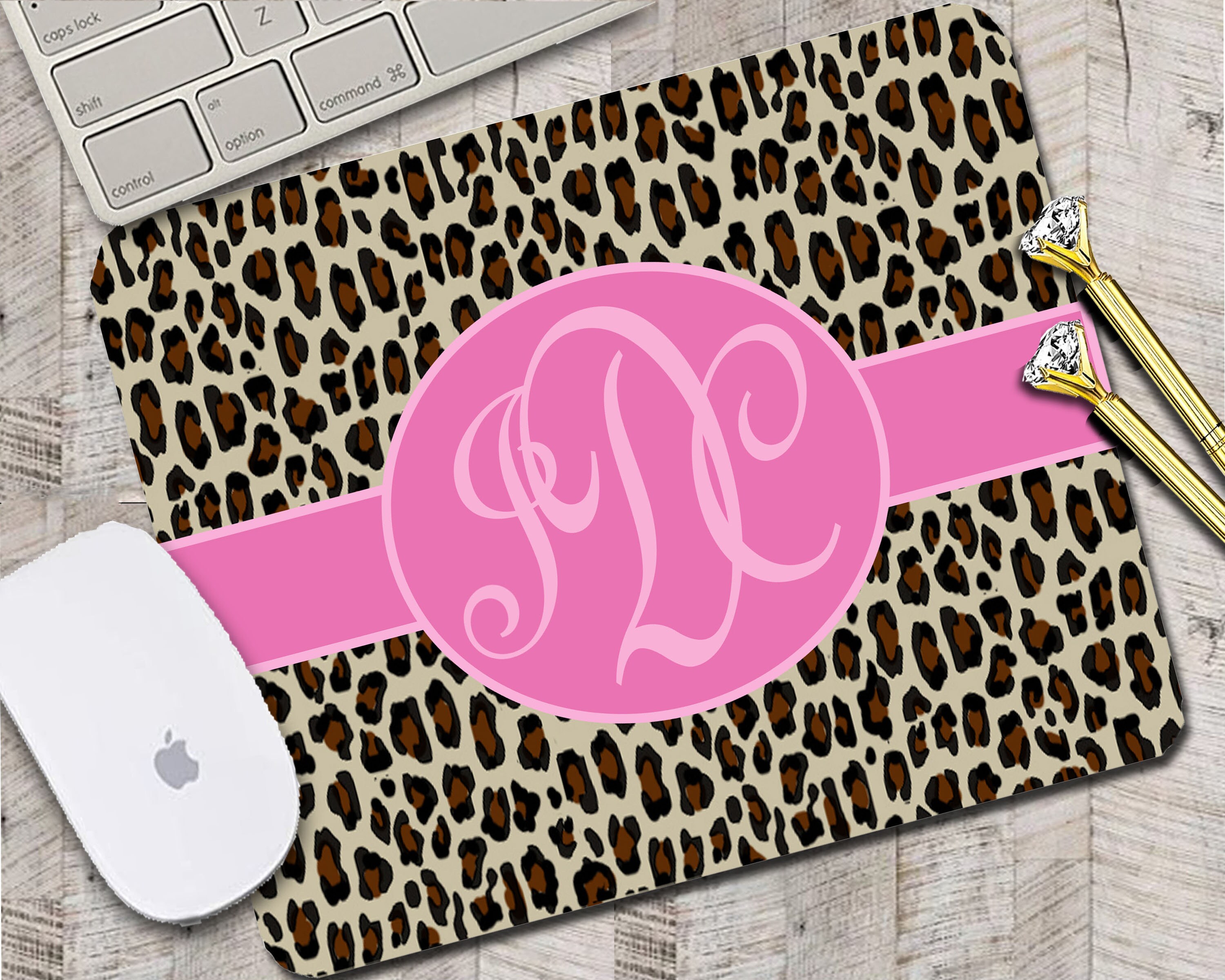 Leopard print Monogram mouse pads Mouse pads Custom Mouse Etsy