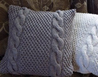 Chunky Cable Knit Pillow Cover with buttons, Brown Hand knitted pillow cover,