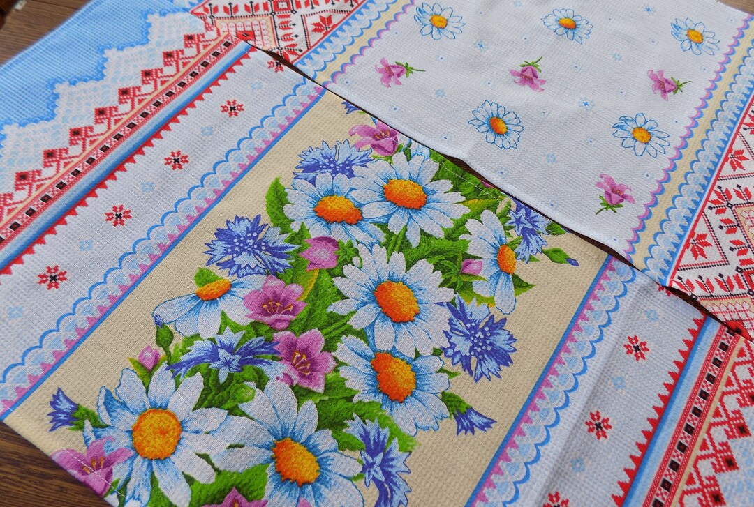 Daisy Kitchen Towel With Loop Waffle Towel Set of 2 Cotton Etsy