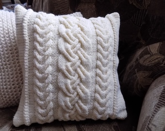 Cream Cable Knit Pillow Cover with buttons, 16x16 pillow cover,