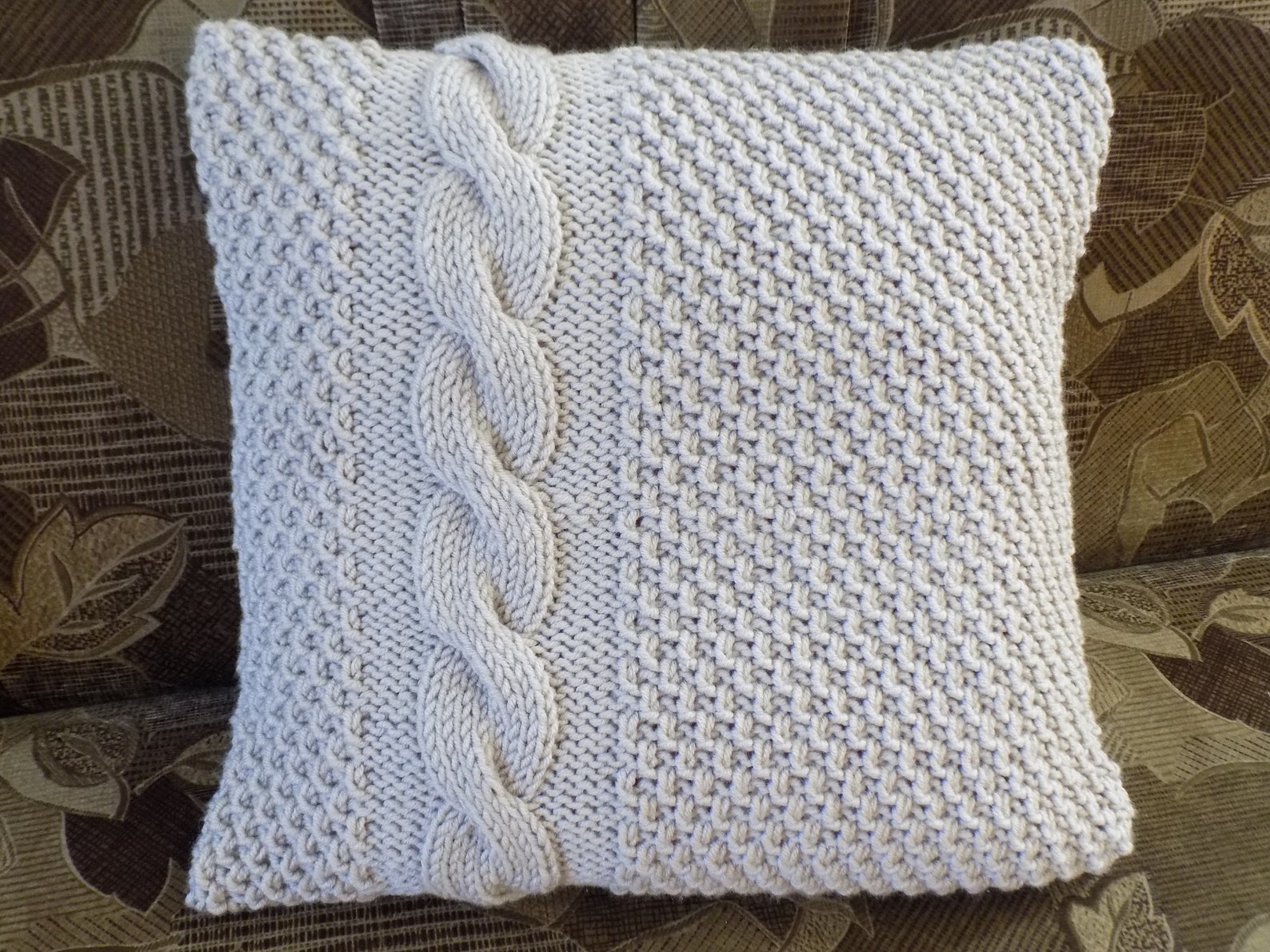 Beige Cable Knit Pillow Cover With Buttons, Chunky Knit Pillow, Etsy