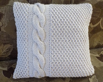 Beige Cable Knit Pillow Cover with buttons, Chunky knit pillow,