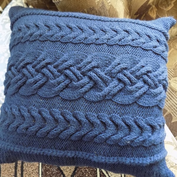 Navy blue Hand Knit Pillow Cover, Button pillow cover, Sweater pillow cover, 18 x 18