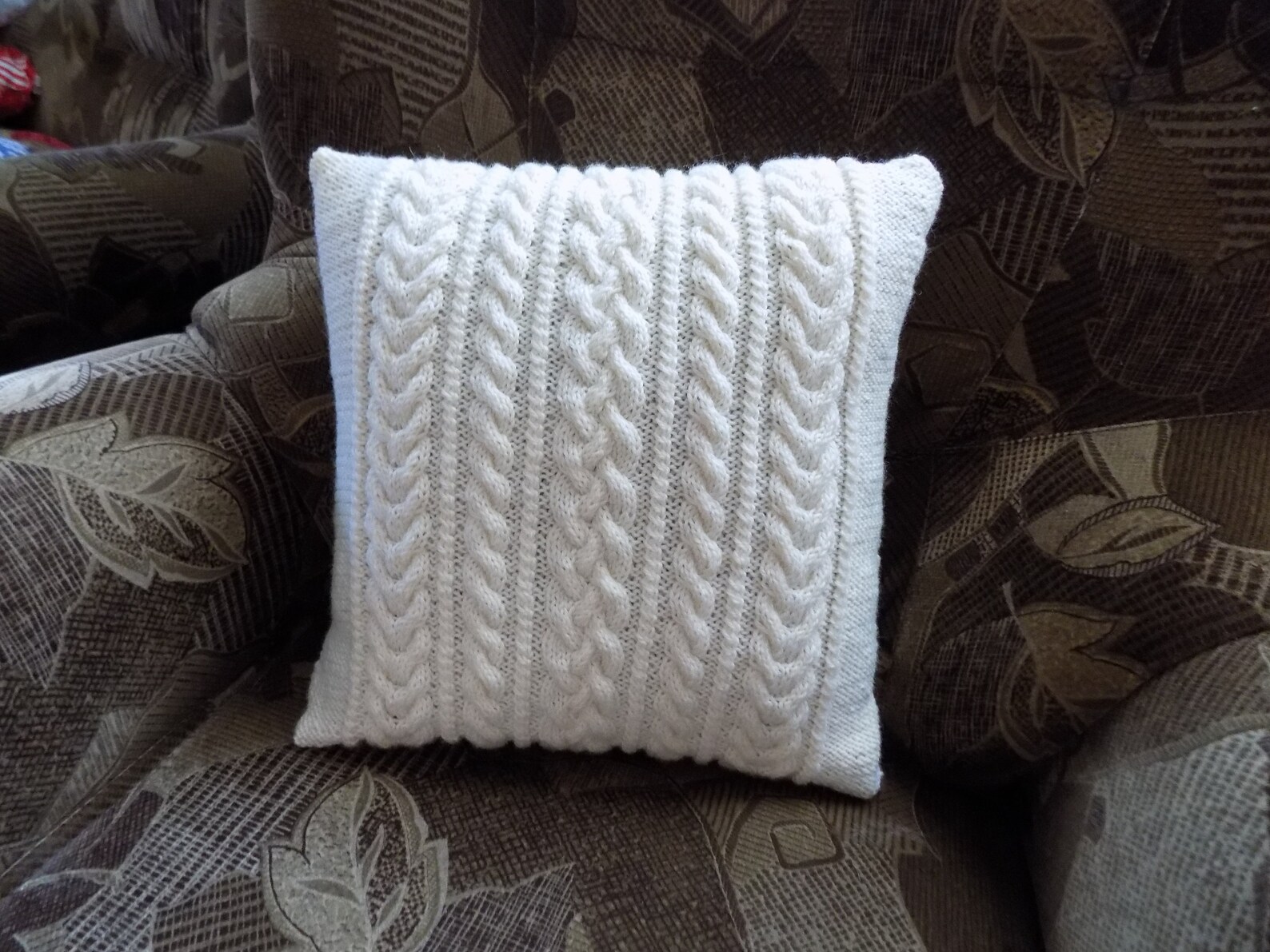 Cream Knit Pillow Cover 16x16, Pure Wool Pillow Cover, Sweater Pillow