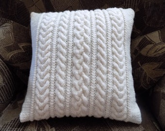 Cream knit pillow cover 16x16, Pure wool pillow cover, Sweater pillow cover, Knitted pillow case