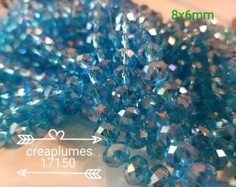 Chapelet de 95 perles en verre à facettes 6x4mm ab rose