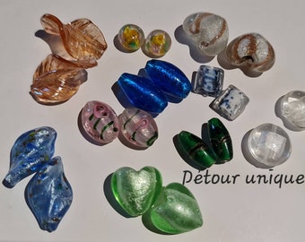 Lot de 20 perles en verre artisanale lampwork  mixte  ~10à30mm