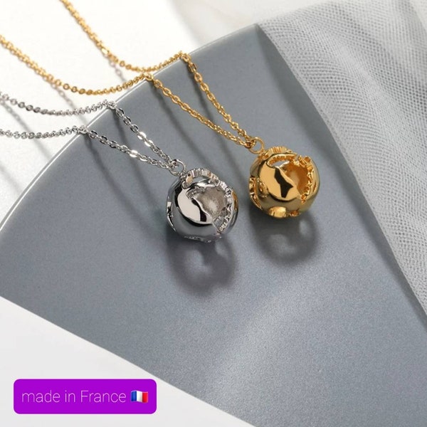 Sublime collier acier maps monde globe argent ou doré