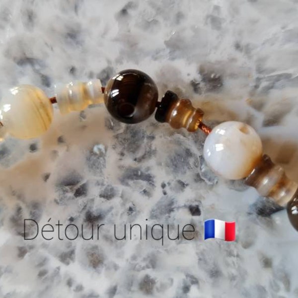 Lot de 3 kit  perles Gourou à 3 trous pierres naturelle agate rayée 18mm