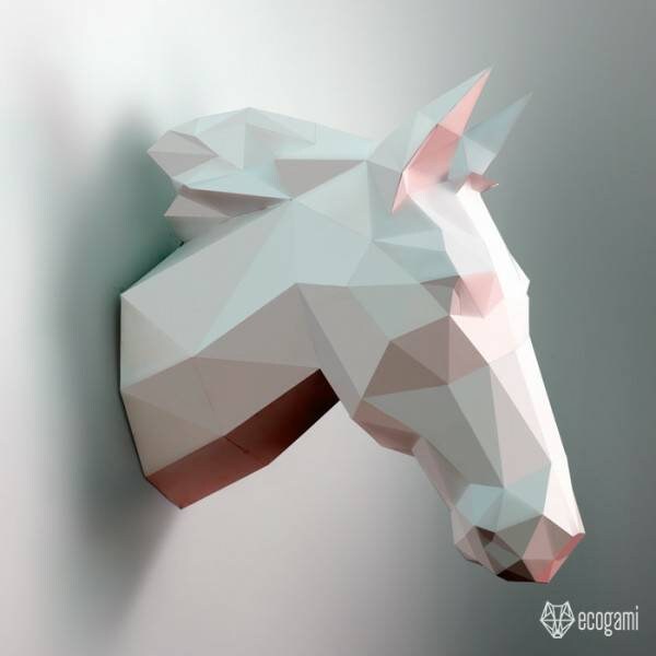 Kit papercraft trophée cheval imprimer sur du papier 250g Blanc modèle Facile