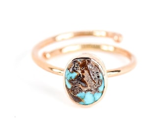 Sterling Silver Turquoise Ring ,  Rose Gold  Plated Over Silver