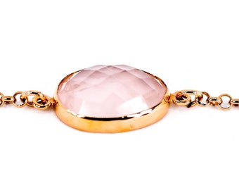 Rose Quartz Rose Gold Bracelet Sterling Silver