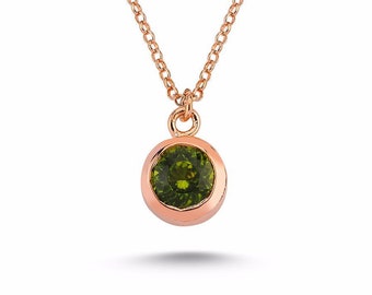 Sterling Silver Peridot Necklace in Rose Gold