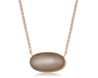 Large Moonstone Silver  Necklace Rose Gold Plated -Cream La Luna Collection Gift For Her