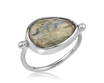 Silver Flat Labradorite Ring "Jada Collection " Gift For Her