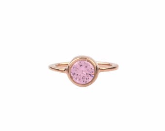 Silver Pink Spinel Solitaire Ring Rose Gold Plated Gift For Her