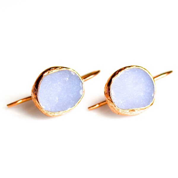 Silver Drusy Blue Chalcedony Earrings, Rose Gold Chalcedony Earrings, Raw Chalcedony, Druzy, Dainty Earrings, Gift For Her