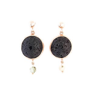 Silver Black Lava and Prehnite Earrings, Rose Gold Lava Earrings , Raw Gemstone Earrings,Simple Earrings, Prehnite Earrings,  Gift For Her