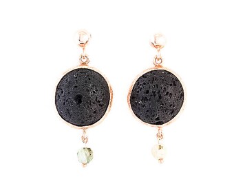 Silver Black Lava and Prehnite Earrings, Rose Gold Lava Earrings , Raw Gemstone Earrings,Simple Earrings, Prehnite Earrings,  Gift For Her