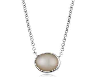 Moonstone Silver Necklace - Cream La Luna Collection Gift For Her