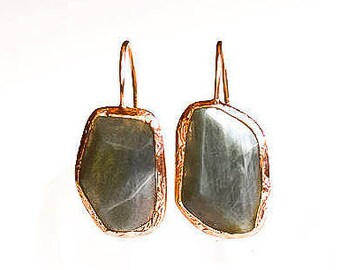 Silver Flat Labradorite Earrings ,Rose Gold Earrings, Simple Earrings, Natural Gemstone Earrings, Dainty Earrings,  Gift For Her