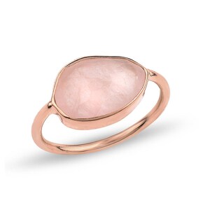 Silver Flat Rose Quartz  Rose Gold Ring Gift For Her