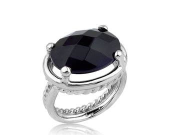 Twisted Wire Black Onyx Silver Ring