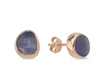 Silver Natural Tanzanite Stud Earrings In Rose Gold