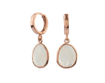 Silver Milky Moonstone Earrings in Rose Gold