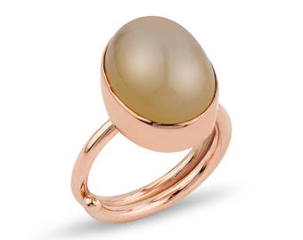 Moonstone Silver Adjustable , Ring Rose Gold Plated , Beige Moonstone Ring, Silver Natural Moonstone Ring, Adjustable Ring, Gift For Her