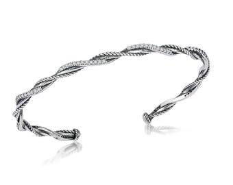 Silver Twisted Wire  CZ  Bracelet Gift For Her