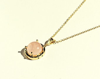 Rose quartz gold plated vintage inspired pendant , sterling silver, rose gold and rhodium plated silver avaliable