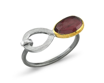 Unique Handmade Silver Oxidized Rhodolite Ring