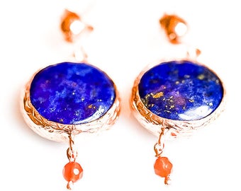 Silver Lapis Lazuli Earrings, Rose Gold Lapis Earrings,Silver Akik Earrings, Minimal Lapis Lazuli Earrings,Natural Lapis Lazuli,Gift For Her