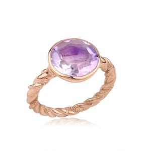 Bague en argent améthyste, bague en or rose, bague améthyste naturelle, anneau de déclaration, bague améthyste, Pierre de naissance février, cadeau de fête des mères