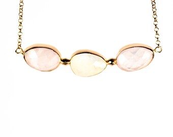 Beautiful Silver Rose Quartz Necklace In Rose Gold