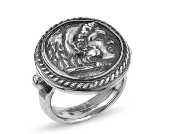 Silver Handmade Ancient Replica Coin Ring, Ancient Coin Ring, Silver Coin Ring, Statement Ring, Replica Coin ring, Gift for Her