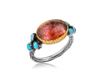 Handmade Tourmaline Ring with Turquoise