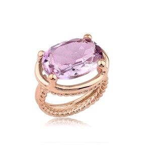Silver Amethyst Rose Gold  Ring, Twisted Wire Ring, Amethyst Ring, Natural Amethyst Ring, Statement Ring, February Birthstone, For Her