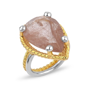 Silver Strawberry Quartz  Ring Rose Gold &quot; Jada Collection&quot; Gift For Her