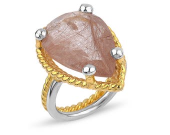 Silver Strawberry Quartz  Ring Rose Gold " Jada Collection" Gift For Her