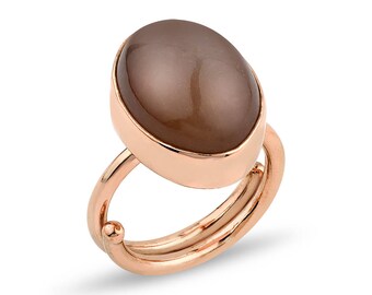 Moonstone Silver Adjustable  Ring Rose Gold Plated - Mocha   La Luna Collection Gift For Her