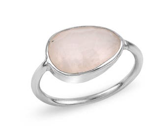 Silver Rose Quartz Ring, Rose Quartz Ring, Natural Rose Quartz Ring, Rhodium Rose Quartz Ring , Statement Ring, Wedding, For Her