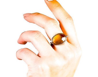 Silver Flat Cognac Topaz Ring Oxidized "Jada Collection " Gift For Her