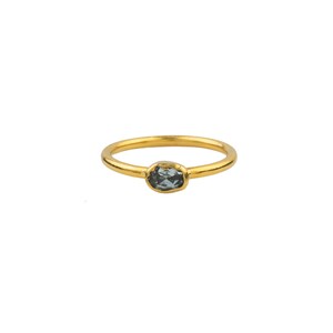 Silver Blue Topaz Solitaire Ring Gold Plated Minimalist Gift For Her
